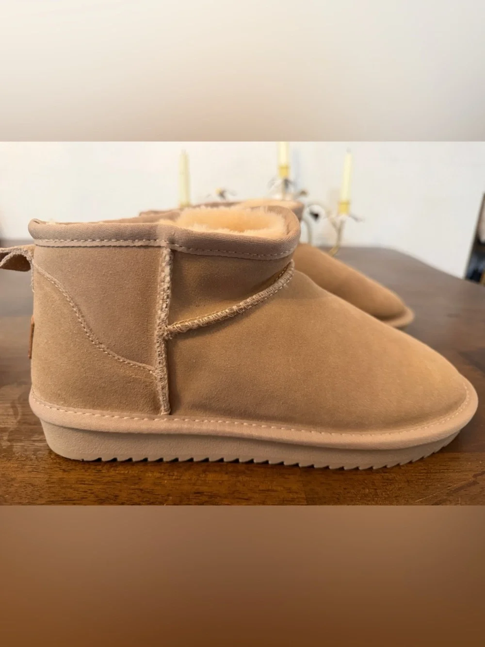 Belimo Sand Suede Shearling Lined Ankle Booties